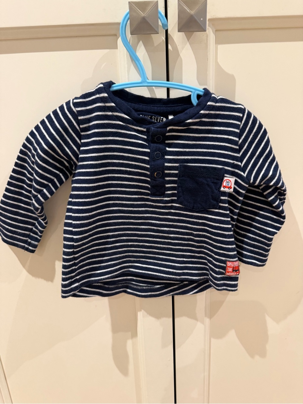 Blue seven 6-9m fast car Striped Navy & White Long-Sleeve Henley Top for Kids